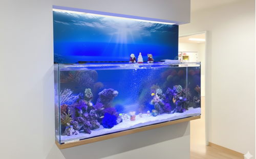 保育園の空間演出として導入された横1.3mの海水魚水槽